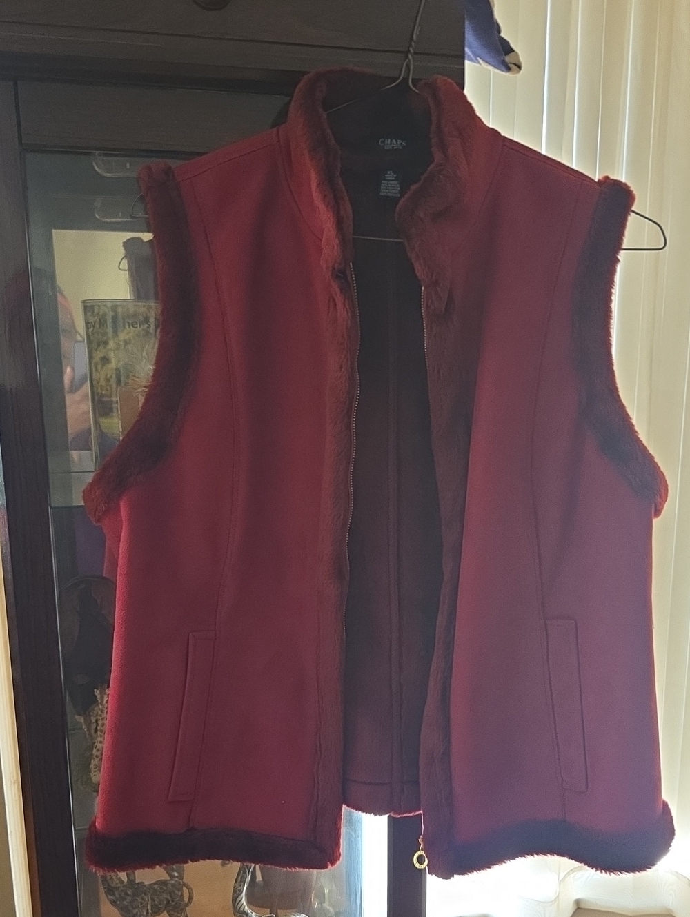 Chaps Women’s Red Faux-Fur Trim Vest